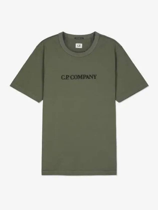 Embroidered Logo Crew Neck Cotton Short Sleeve T-Shirt Green - CP COMPANY - BALAAN 2