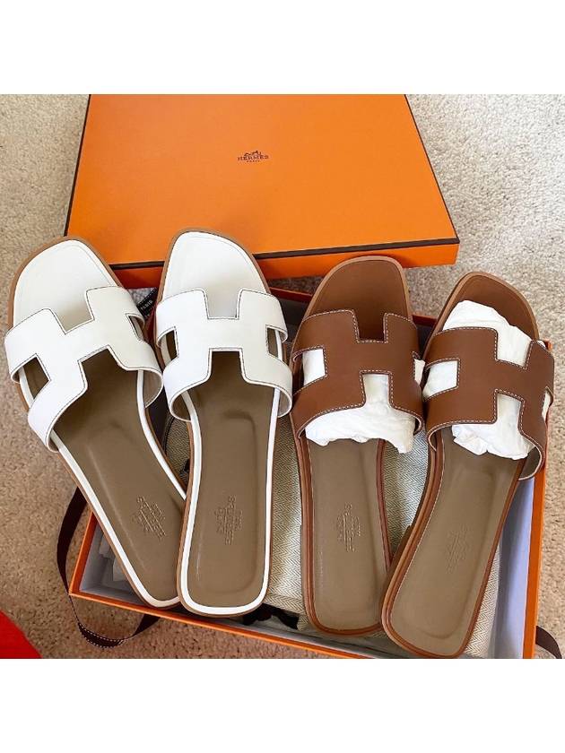Women's Oran Sandals Calfskin Gold Brown - HERMES - BALAAN 8