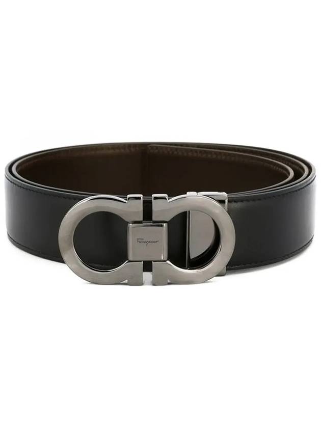 Double Gancini Reversible Leather Belt Black Auburn - SALVATORE FERRAGAMO - BALAAN 2