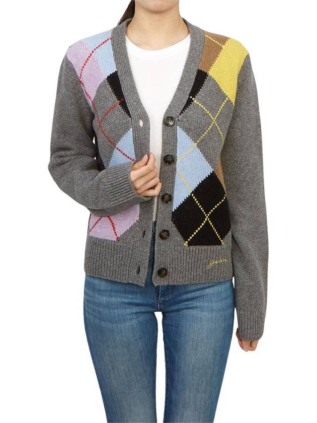 Argyle Pattern Cardigan Grey - GANNI - BALAAN 5