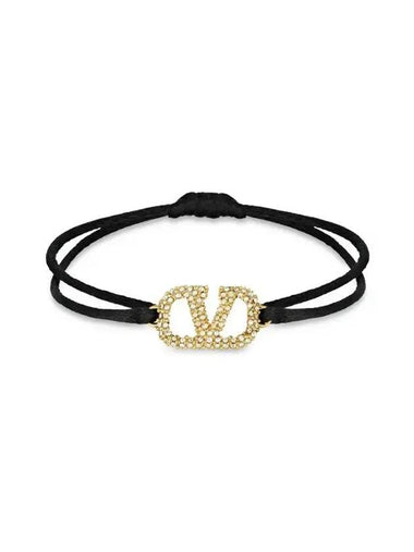 V Logo Signature Crystal Bracelet Black - VALENTINO - BALAAN 1