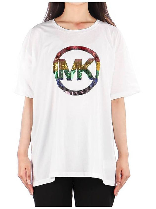 Women's Rainbow Logo Short Sleeve T-Shirt White - MICHAEL KORS - BALAAN 2