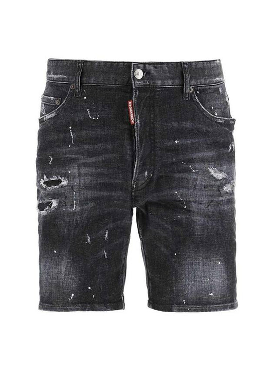 Men's Paint Splatter Distressed Denim Shorts Grey - DSQUARED2 - BALAAN.