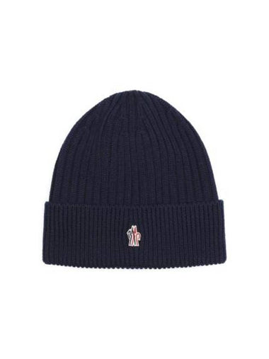 Grenoble Ribbed Knit Wool Beanie Night Blue - MONCLER - BALAAN 1