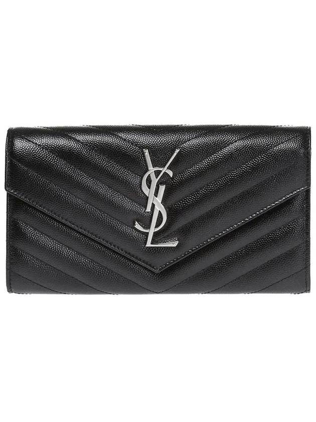 Matelasse Monogram Flap Long Wallet Black - SAINT LAURENT - BALAAN 2