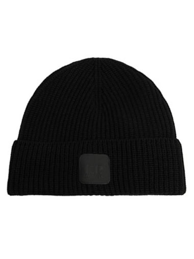 Extra Fine Merino Wool Logo Beanie Black - CP COMPANY - BALAAN 1