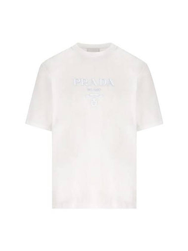 Logo Print Crew Neck Cotton Short Sleeve T-shirt White - PRADA - BALAAN 1