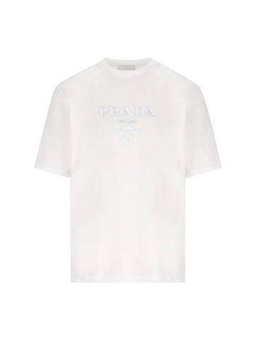 Logo Print Crew Neck Cotton Short Sleeve T-shirt White - PRADA - BALAAN 1