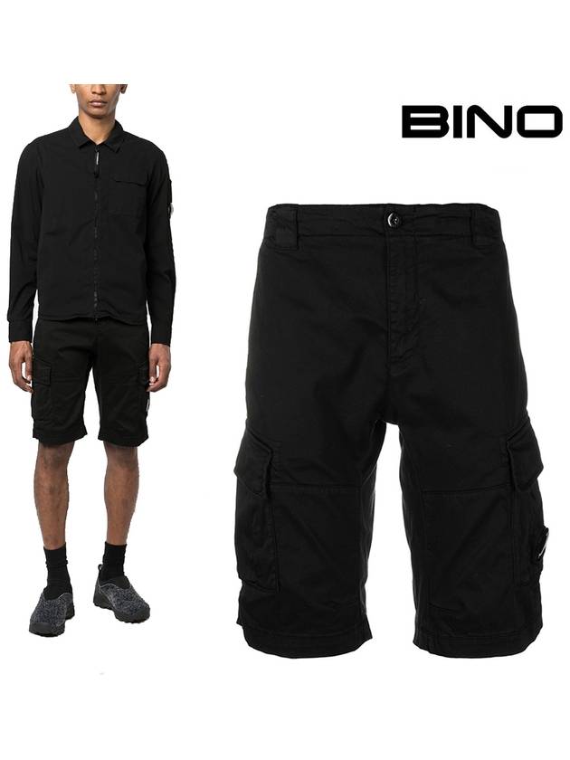 Men's Stretch Satin Lens Cargo Shorts Black - CP COMPANY - BALAAN 4