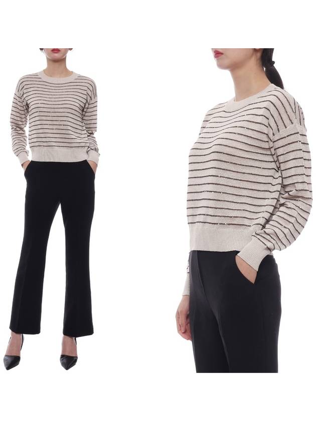 Striped Cotton Long Sleeve T-shirt Cream Brown - BRUNELLO CUCINELLI - BALAAN 3
