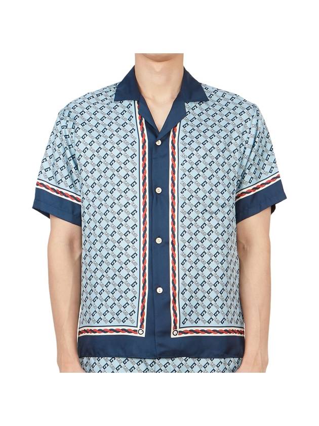 Interlocking G Silk Short Sleeve Shirt Blue - GUCCI - BALAAN 2