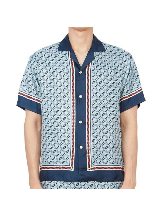 Interlocking G Silk Short Sleeve Shirt Blue - GUCCI - BALAAN 2