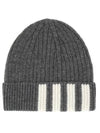 4 Bar Stripe Cashmere Beanie Grey - THOM BROWNE - BALAAN.