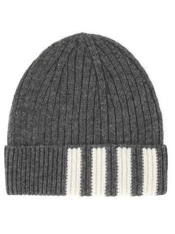 4 Bar Stripe Cashmere Beanie Grey - THOM BROWNE - BALAAN 1