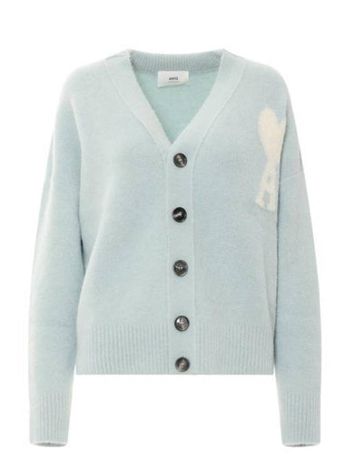 Heart Logo Oversized Cardigan Light Blue - AMI - BALAAN 1