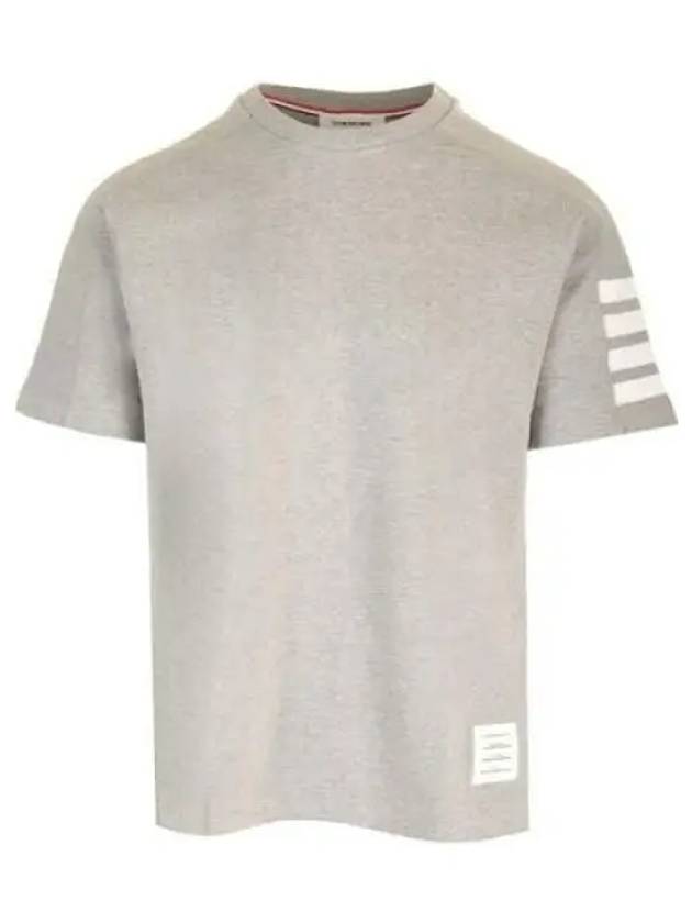 4-Bar Striped Cotton Short Sleeve T-Shirt Light Grey - THOM BROWNE - BALAAN 2