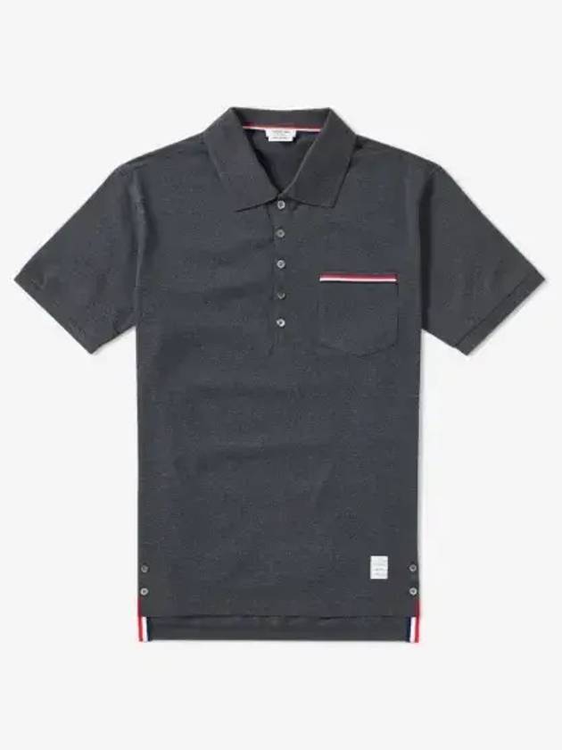 Men's Three Stripes Pocket Mercerized Short Sleeve Polo Shirt Dark Grey - THOM BROWNE - BALAAN 3