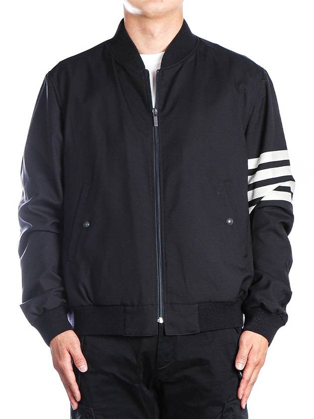 Diagonal Striped Knit Rib Blouson Bomber Jacket Navy - THOM BROWNE - BALAAN 2