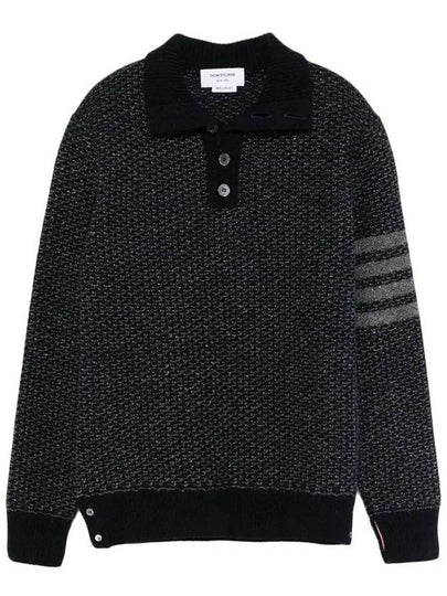 4 Bar Tonal Texture Knit Top Black - THOM BROWNE - BALAAN 2