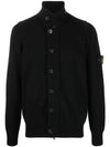 Men's Patch High Neck Lambswool Knit Cardigan Black - STONE ISLAND - BALAAN 2