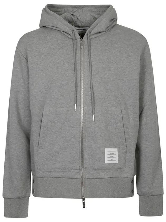 Center Back Stripe Cotton Hoodie Zip-Up Light Grey - THOM BROWNE - BALAAN.