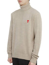 Small Heart Logo Extrafine Merino Wool Turtleneck Beige - AMI - BALAAN 3