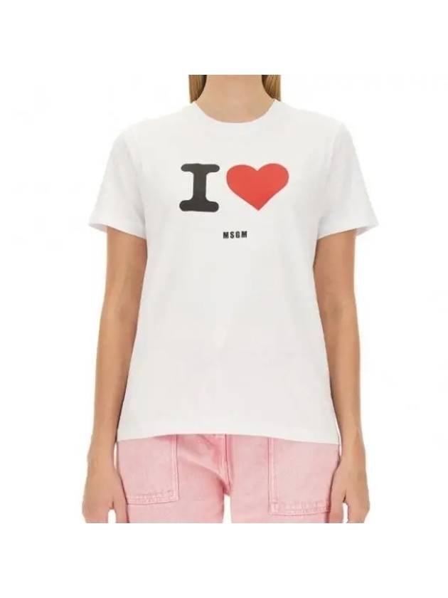 I LOVE MSGM Print Cotton Short Sleeve T-Shirt Cream - MSGM - BALAAN 1