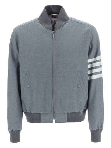 Diagonal Striped Knit Rib Blouson Bomber Jacket Grey - THOM BROWNE - BALAAN 1