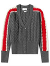 striped crew cable knit cardigan gray - THOM BROWNE - BALAAN.