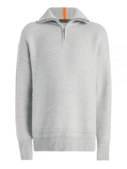 Ribbed Funnel Neck Quarter Zipper Merino Wool Knit Top Light Heather Grey - G/FORE - BALAAN 2