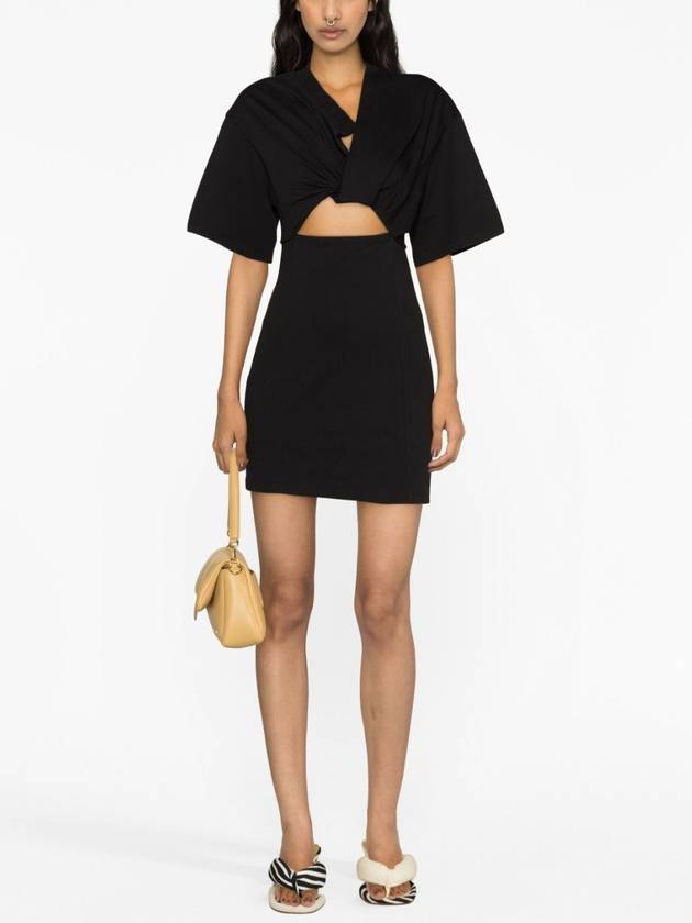 La Robe T-shirt Bahia Open Waistline Cotton Short Dress Black - JACQUEMUS - BALAAN 3