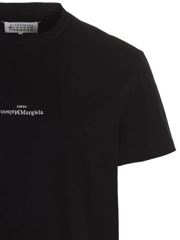 Reverse Embroidered Logo Stitched Cotton Short Sleeve T-Shirt Black - MAISON MARGIELA - BALAAN 4