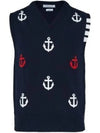 Anchor Pattern Knit Cotton Vest Navy - THOM BROWNE - BALAAN 2