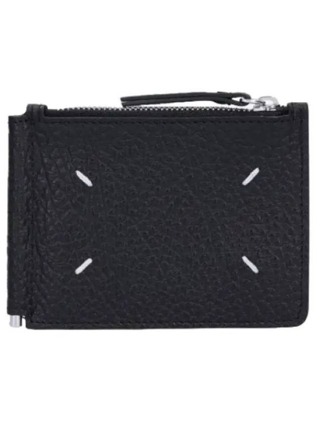 Stitched Card Logo Holder Black Wallet - MAISON MARGIELA - BALAAN 1