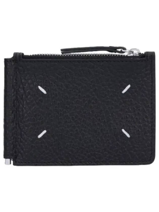 Stitched Card Logo Holder Black Wallet - MAISON MARGIELA - BALAAN 1