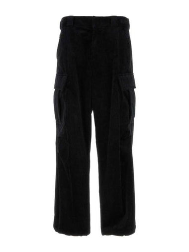 Cargo Pocket Corduroy Straight Pants Black - PRADA - BALAAN 1