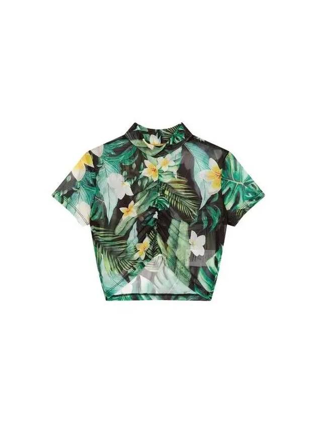 Women s Leaf Print Mesh Crop Top Green - PHILIPP PLEIN - BALAAN 1