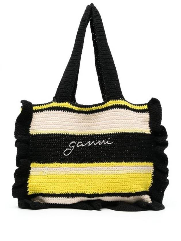 Crochet-Frill Embroided Logo Cotton Tote Bag - GANNI - BALAAN 5