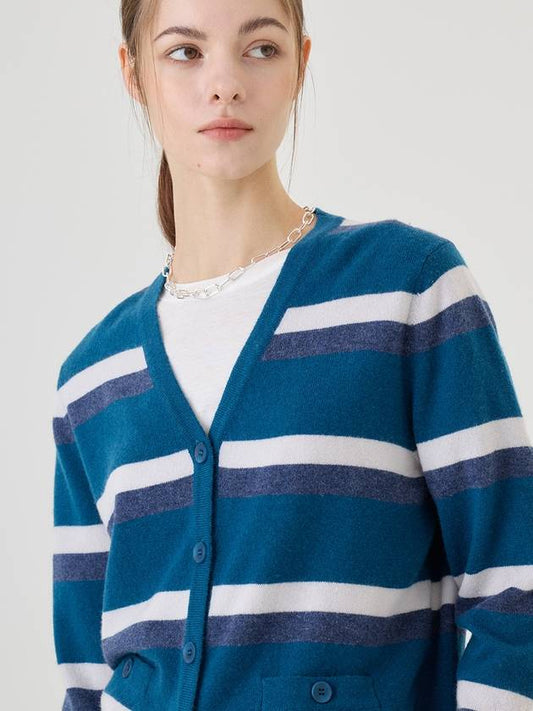 Cashmere Wool Coco Stripe Cardigan Blue - RS9SEOUL - BALAAN 2