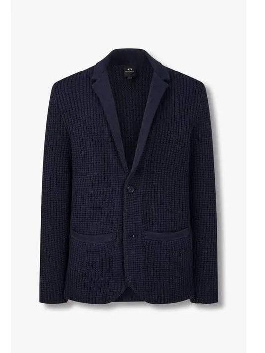 Men s Chunky Waffle Knitted Blazer Navy - ARMANI EXCHANGE - BALAAN 1