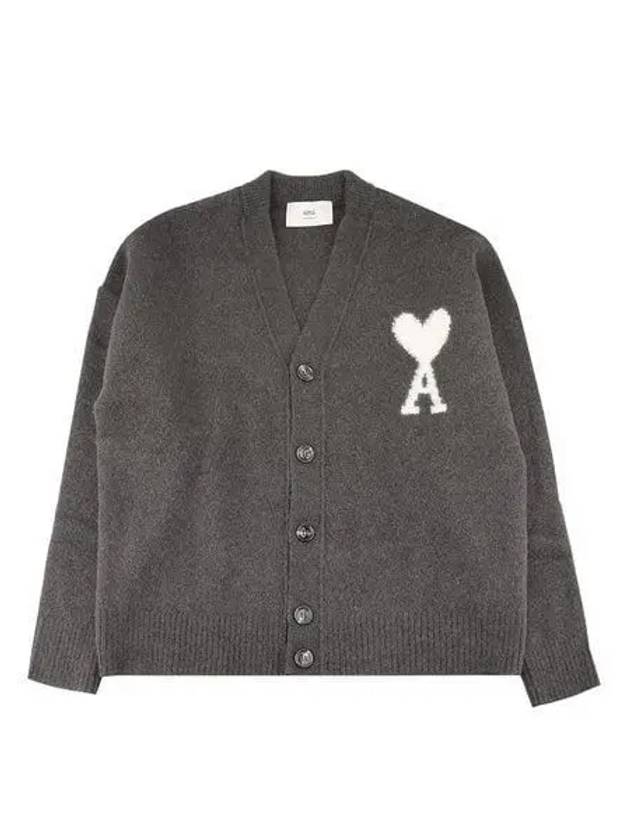 Intarsia Logo Knit Cardigan Dark Grey - AMI - BALAAN 2