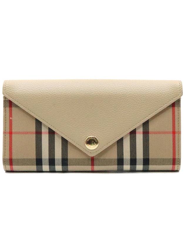 Women s Burberry 8026111 Beige Leather Haymarket Check Canvas Long Wallet gt Gangbuk used luxury goods - BURBERRY - BALAAN 2