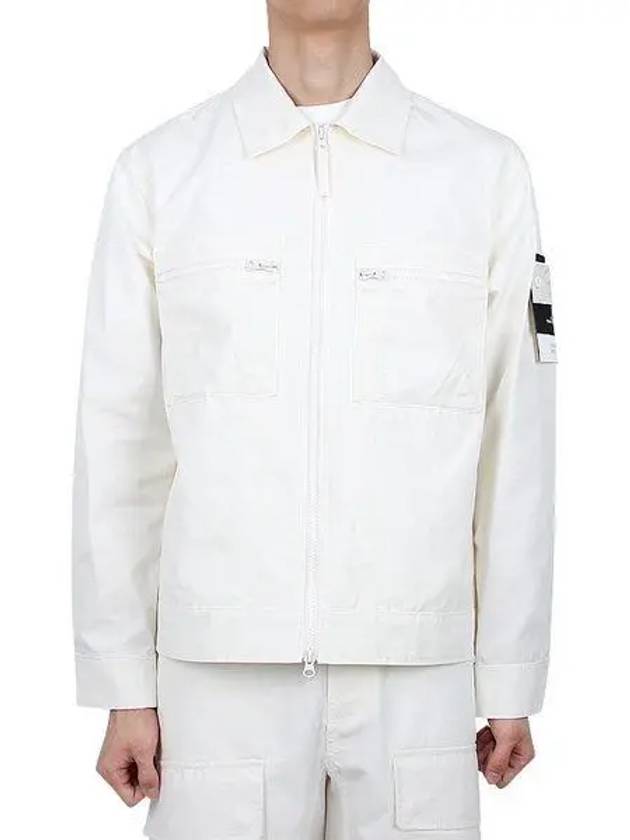 Cotton Canvas Zip-up Jacket Natural White - STONE ISLAND - BALAAN 2