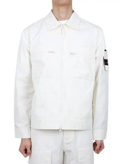 Cotton Canvas Zip-up Jacket Natural White - STONE ISLAND - BALAAN 2