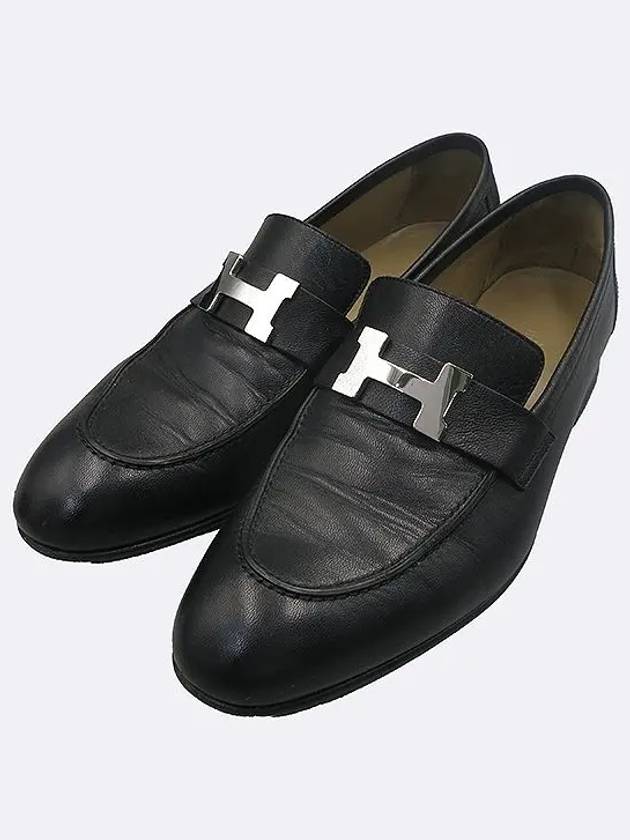 Black leather silver H logo PARIS women s loafers 39 - HERMES - BALAAN 4