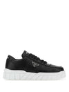 Triangle Logo Leather Low Top Sneakers Black - PRADA - BALAAN 2