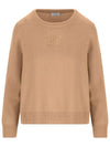 Triomphe Jacquard Crew Neck Heritage Cashmere Knit Top Camel - CELINE - BALAAN 1