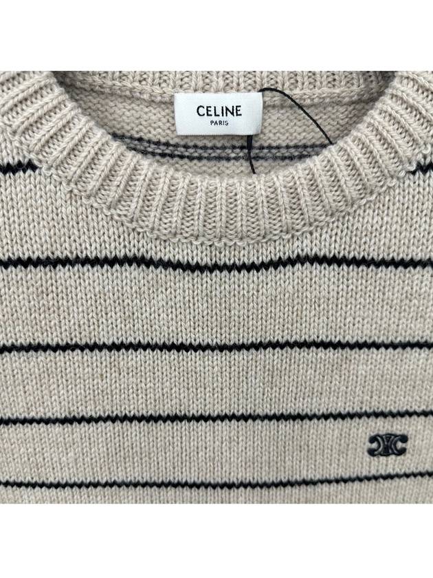 Striped Triomphe Embroidery Wool Knit Top Vanilla - CELINE - BALAAN 6