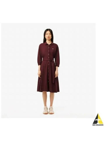 Women s fit and flare belted polo dress dark brown - LACOSTE - BALAAN 1