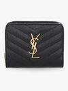 Monogram Zipper Grained Leather Half Wallet Black - SAINT LAURENT - BALAAN 2